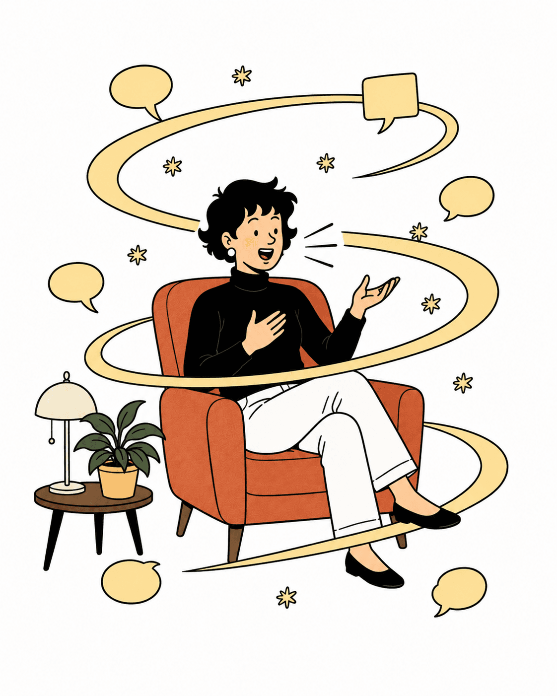 A person mid-conversation, encircled by the golden ring of the Zone of Truth
